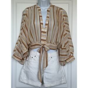 ANTHROPOLOGIE Tie-Front Blouse‎ 100% Cotton Striped Relaxed Drapey XSP Boho EUC